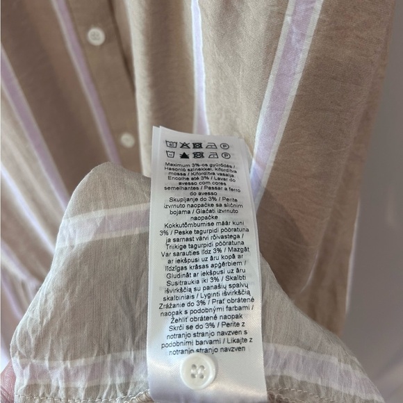 ICHI Striped Puff Sleeve Button-Front Dress - Size 38 - Picture 6 of 7